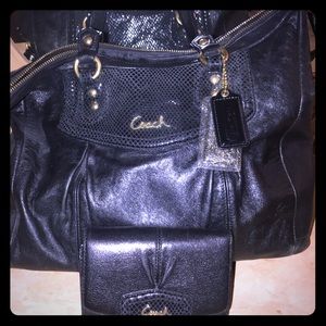 Black leather coach purse and wallet